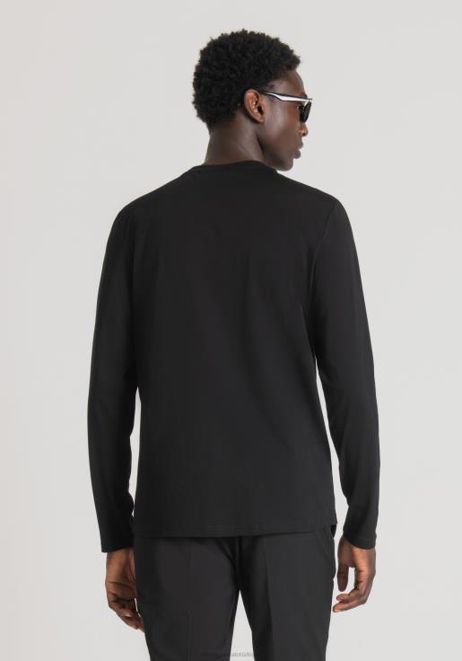 Antony Morato erkekler siyah %100 pamuklu, kabartmalı logo baskılı normal kesim tişört Giyim 28JN2170