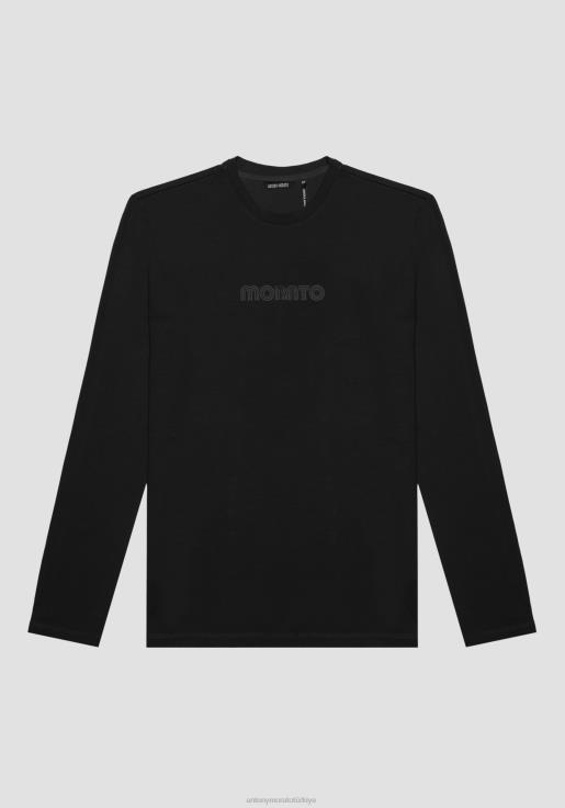 Antony Morato erkekler siyah %100 pamuklu, kabartmalı logo baskılı normal kesim tişört Giyim 28JN2170