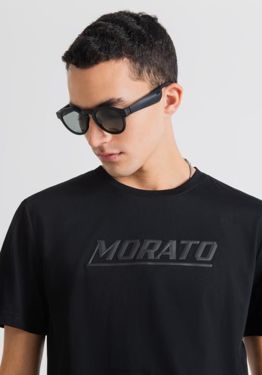 Antony Morato erkekler siyah Morato baskılı saf pamuklu dar kesim tişört Giyim 28JN2190