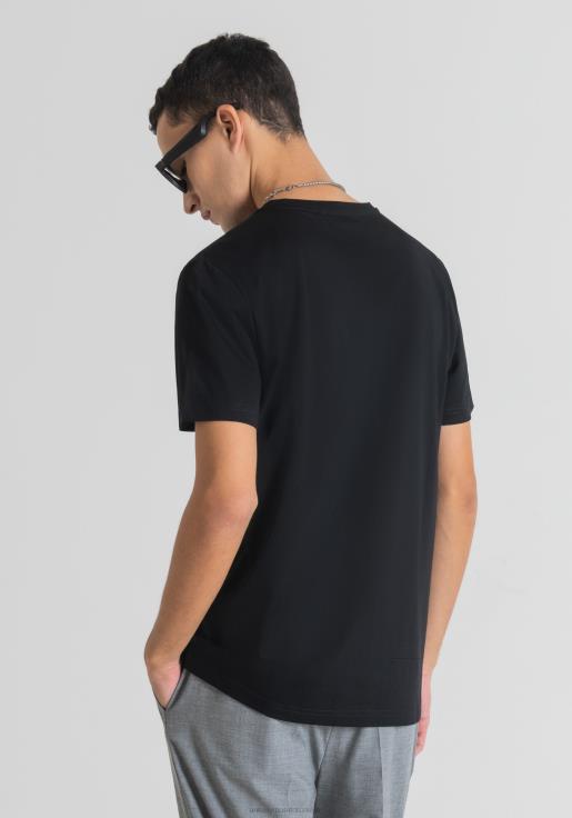 Antony Morato erkekler siyah Morato baskılı saf pamuklu dar kesim tişört Giyim 28JN2190