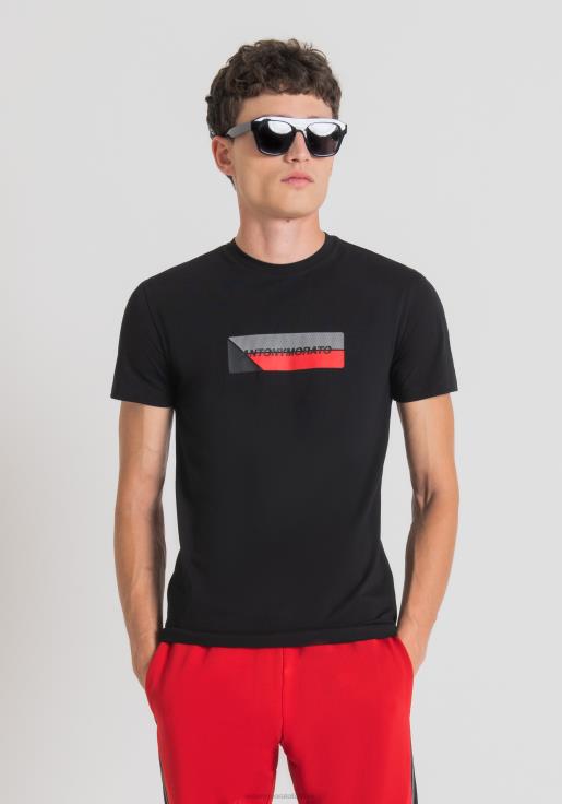Antony Morato erkekler siyah Streç pamuklu, önü baskılı, süper dar kesim tişört Giyim 28JN2160
