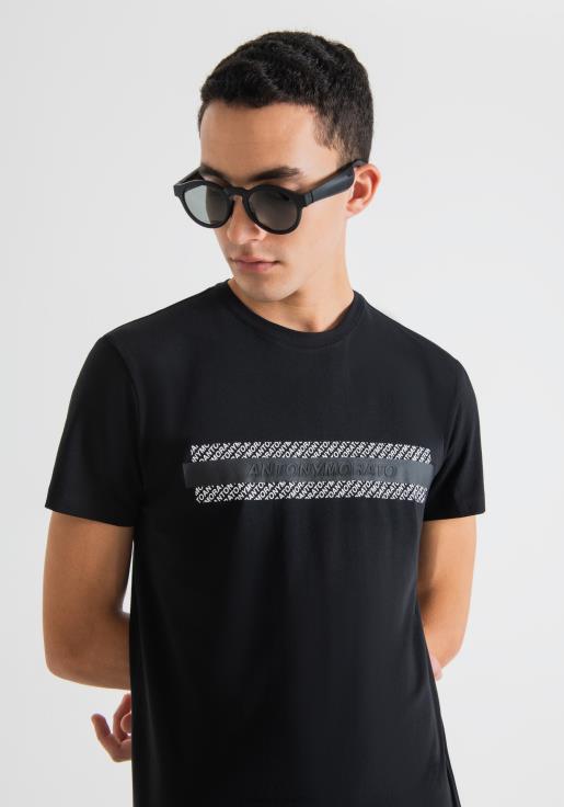 Antony Morato erkekler siyah kabartmalı logolu streç pamuklu süper dar kesim tişört Giyim 28JN2192