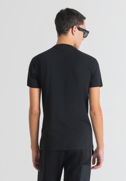 Antony Morato erkekler siyah kabartmalı logolu streç pamuklu süper dar kesim tişört Giyim 28JN2192