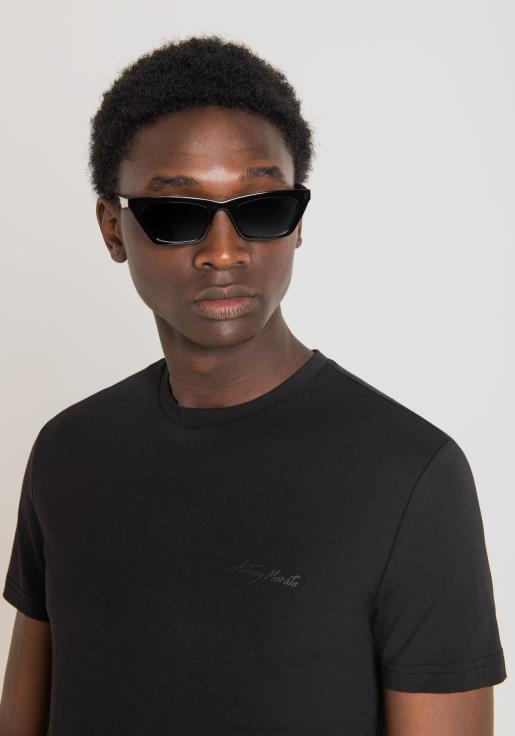 Antony Morato erkekler siyah logo baskılı streç pamuklu süper dar kesim tişört Giyim 28JN2141