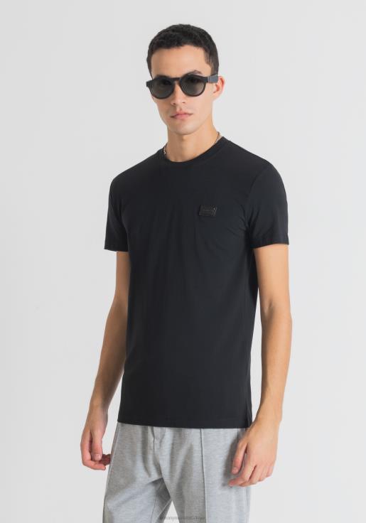 Antony Morato erkekler siyah logo plakalı süper dar kesim tişört Giyim 28JN2193