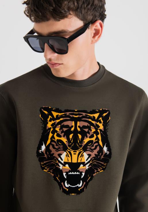 Antony Morato erkekler 4075 Pamuk karışımından, kaplan desenli, normal kesim sweatshirt Giyim 28JN272