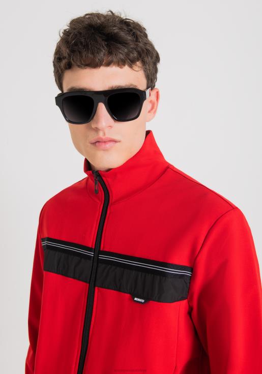 Antony Morato erkekler kırmızı Yumuşak streç pamuklu kumaştan, gizli ön cepli, yüksek yakalı, dar kesim sweatshirt Giyim 28JN258