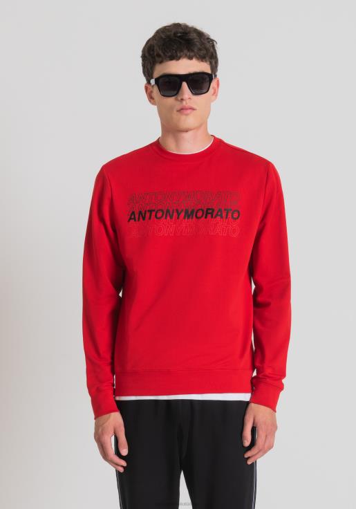 Antony Morato erkekler kırmızı Yumuşak streç pamuklu kumaştan, kontrast kauçuk logo baskılı, dar kesim sweatshirt Giyim 28JN257
