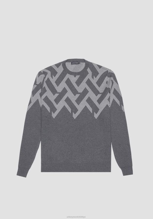 Antony Morato erkekler orta gri melanj Pamuk iplikten, geometrik jakar desenli, normal kesim sweatshirt Giyim 28JN261