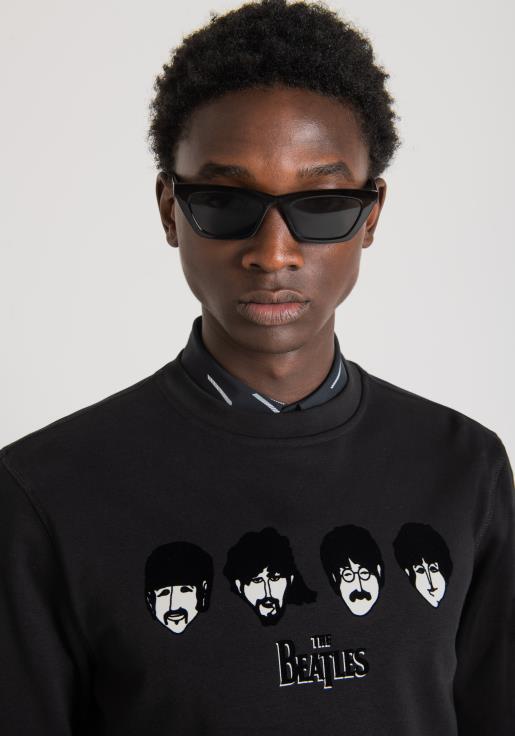 Antony Morato erkekler siyah Beatles baskılı, pamuk karışımından, normal kesim sweatshirt Giyim 28JN254