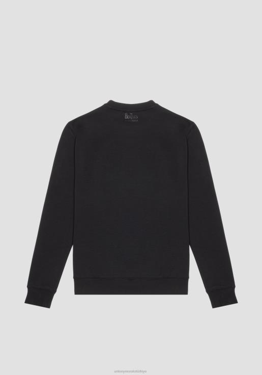 Antony Morato erkekler siyah Beatles baskılı, pamuk karışımından, normal kesim sweatshirt Giyim 28JN254