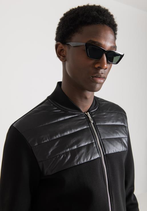 Antony Morato erkekler siyah Parlak naylon parçalı, pamuk karışımlı normal kesim sweatshirt Giyim 28JN263