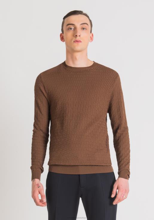 Antony Morato erkekler 2099 petek jakarlı viskon karışımı iplikten normal kesim yüksek yaka kazak Giyim 28JN284