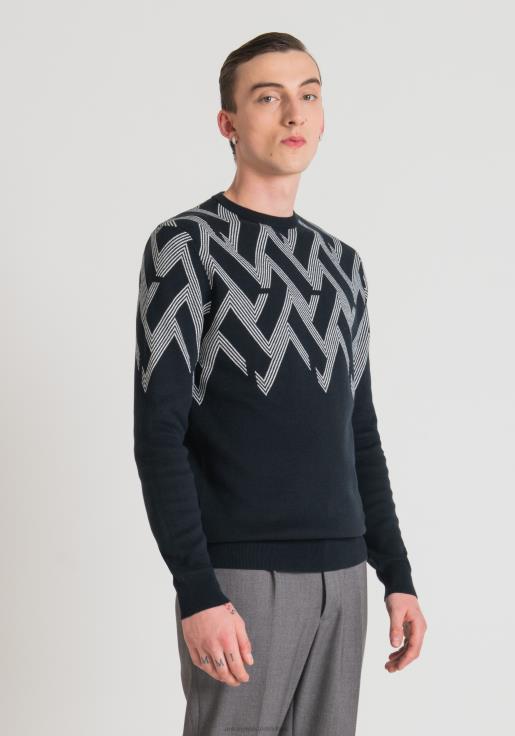 Antony Morato erkekler Mavi mürekkep Pamuk iplikten, geometrik jakar desenli, normal kesim sweatshirt Giyim 28JN299