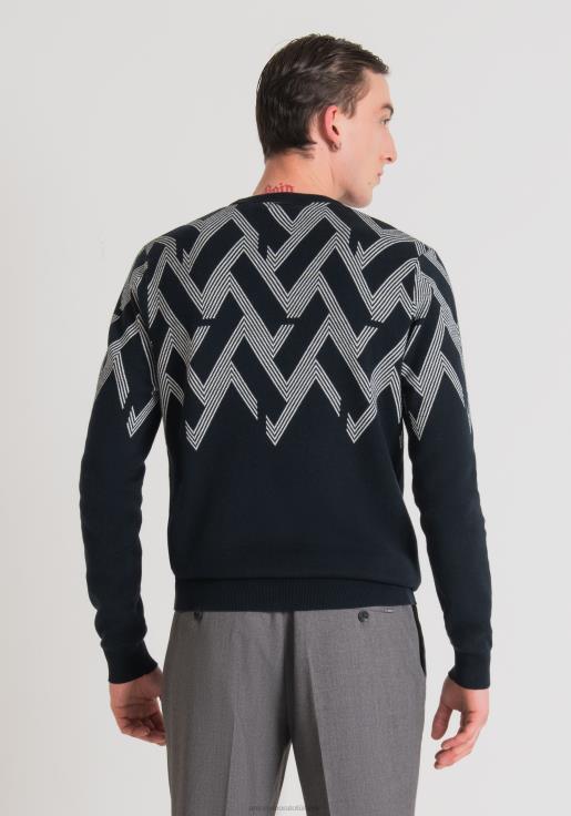 Antony Morato erkekler Mavi mürekkep Pamuk iplikten, geometrik jakar desenli, normal kesim sweatshirt Giyim 28JN299