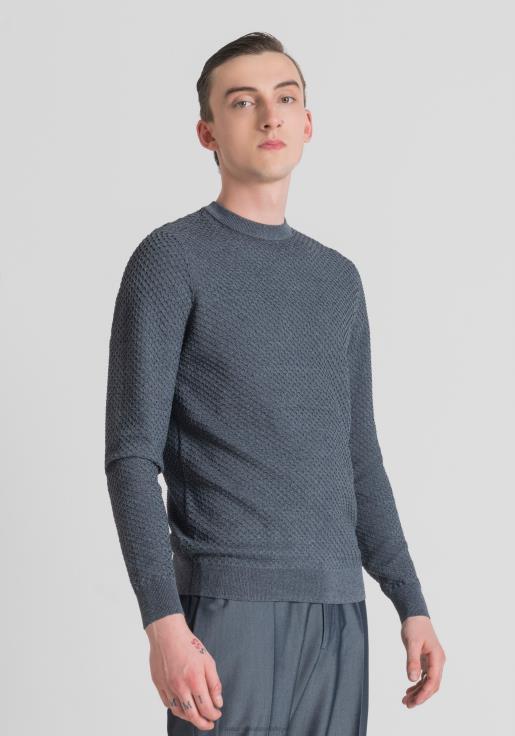 Antony Morato erkekler açık mavi Denim görünümlü iplikten normal kesim kazak Giyim 28JN298