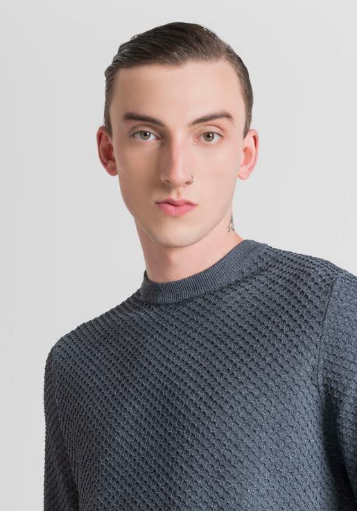 Antony Morato erkekler açık mavi Denim görünümlü iplikten normal kesim kazak Giyim 28JN298