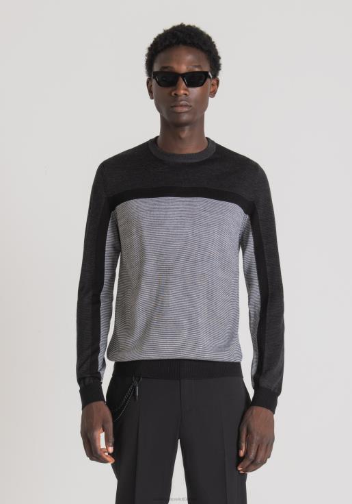 Antony Morato erkekler beyaz Yün karışımlı iplikten, çizgili jakar desenli normal kesim sweatshirt Giyim 28JN283