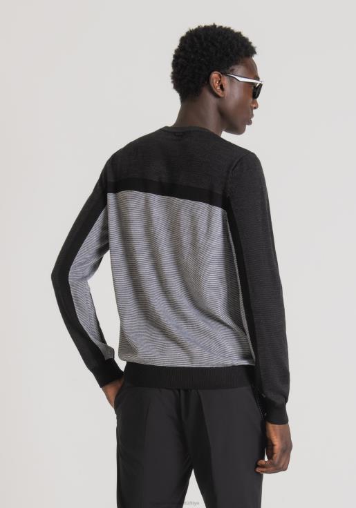 Antony Morato erkekler beyaz Yün karışımlı iplikten, çizgili jakar desenli normal kesim sweatshirt Giyim 28JN283