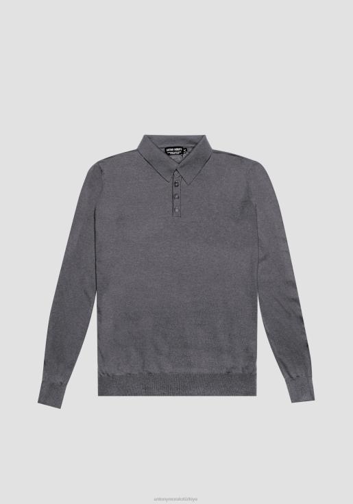 Antony Morato erkekler koyu gri melanj Yumuşak yün karışımlı kumaştan normal kesim polo gömlek Giyim 28JN279