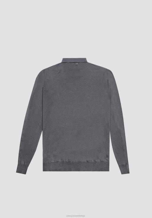 Antony Morato erkekler koyu gri melanj Yumuşak yün karışımlı kumaştan normal kesim polo gömlek Giyim 28JN279