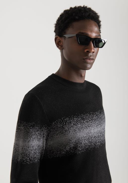 Antony Morato erkekler orta koyu gri Yün karışımlı iplikten, kontrast jakar bantlı normal kesim sweatshirt Giyim 28JN281