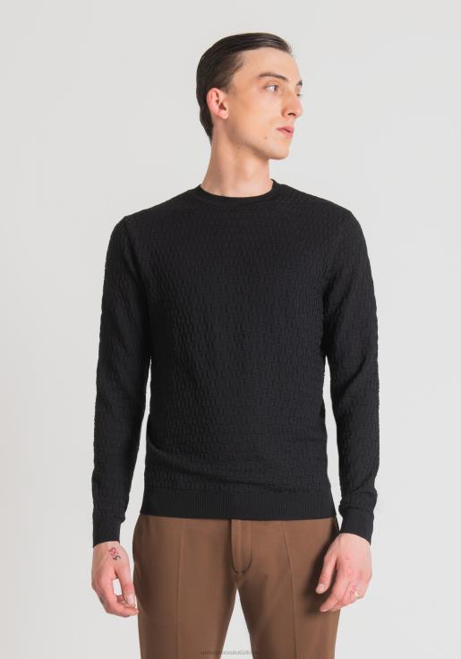 Antony Morato erkekler siyah 3 boyutlu jakar desenli iplikten normal kesim sweatshirt Giyim 28JN288