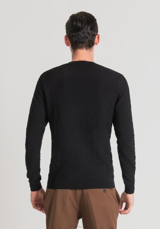 Antony Morato erkekler siyah 3 boyutlu jakar desenli iplikten normal kesim sweatshirt Giyim 28JN288