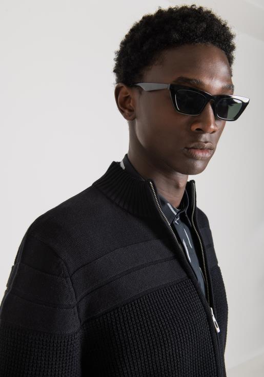 Antony Morato erkekler siyah Pamuk iplikten, fermuarlı, normal kesim balıkçı yaka sweatshirt Giyim 28JN291