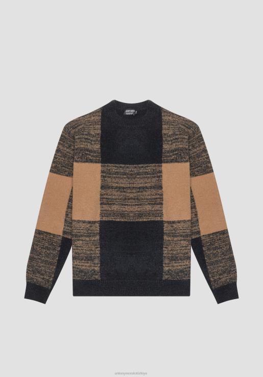 Antony Morato erkekler siyah Tiftik karışımı iplikten, jakarlı ekose desenli, normal kesim kazak Giyim 28JN2101